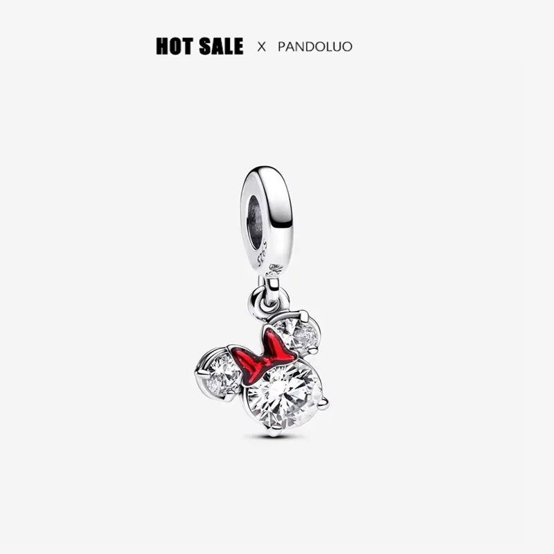 925 Silver Disney Christmas Charm Trio | Mickey Wreath Minnie Ice Skating Bead Pendant Fits Pandora Bracelet