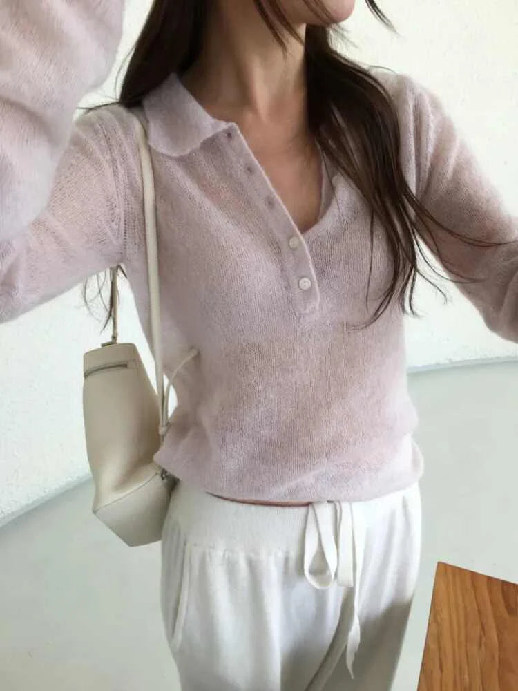 Sweet Soft Button-Up Knitted Sweater for Women | Loose Fit Flip Collar Knitwear | Comfortable Autumn Pullover