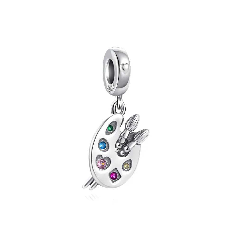 925 Sterling Silver Airplane, Leaf & Angel Charms | Painted Bead Pendants Fit Original European Bracelet DIY Jewelry