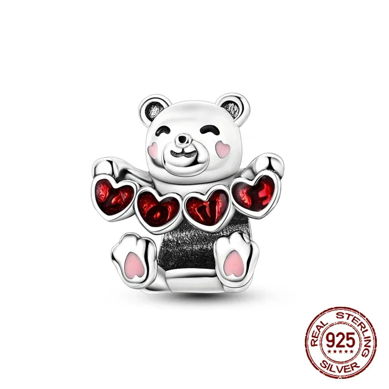 925 Sterling Silver Red Series Charms | Heart, Car & Strawberry Dangle Beads for Original Bracelet DIY Jewelry