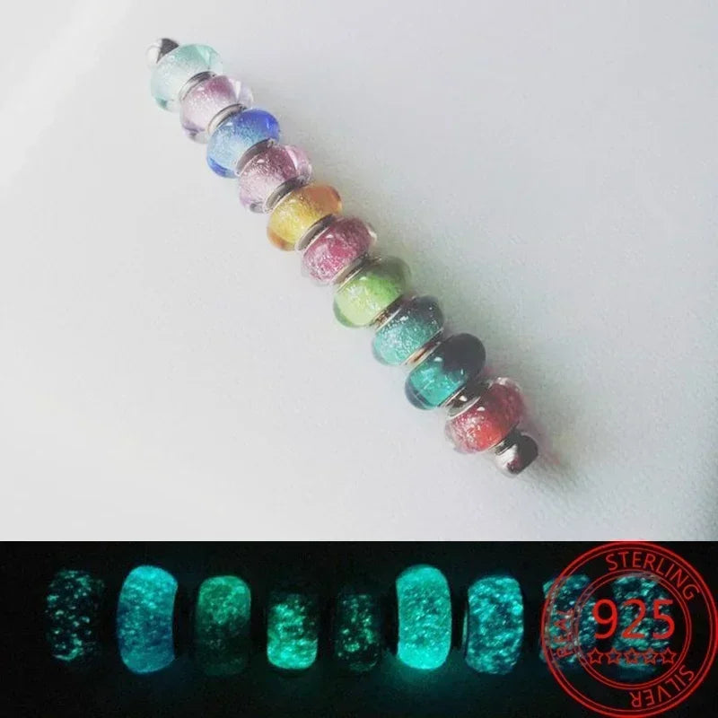 2025 Classic 925 Sterling Silver Colored Flower & Leaf Murano Glass Charm Beads | DIY Bracelet