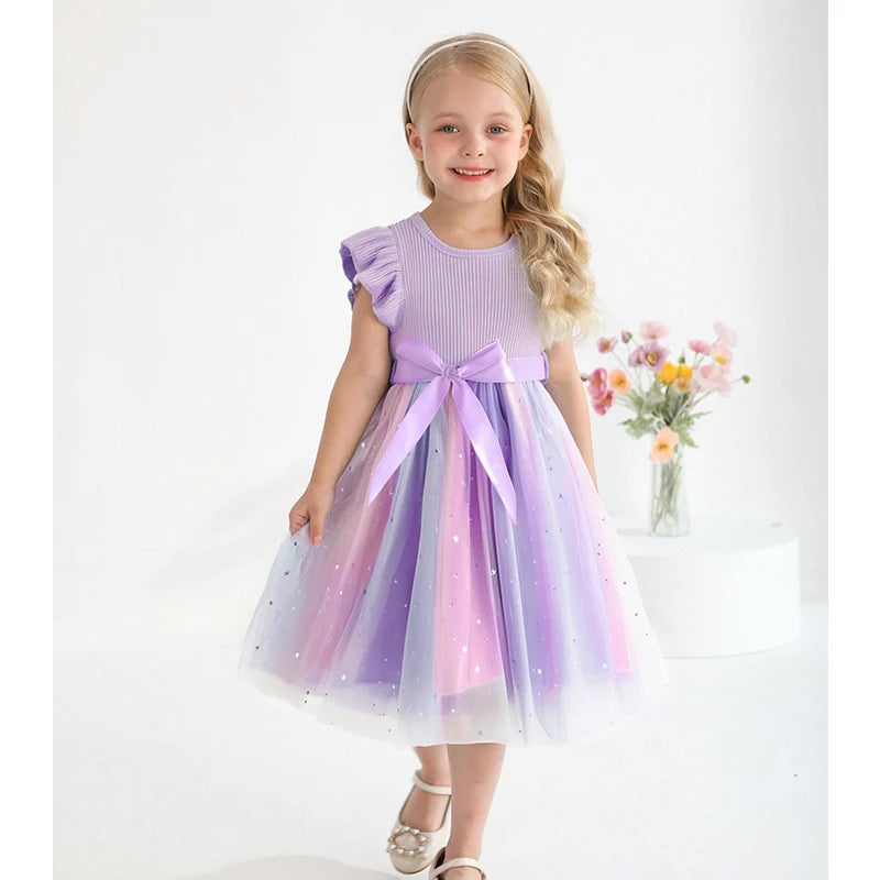 Hello Kitty Flying Sleeves Bow Sequin Princess Dress for Girls | Birthday Party Tutu Dress | Fluffy Baby Girl Dress 1–5 Years