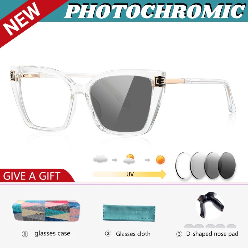 GENEVIEVE Personalized Large Frame Square Anti-Blue Light Reading Glasses – Women’s Photochromic Custom Prescription Eyewear
