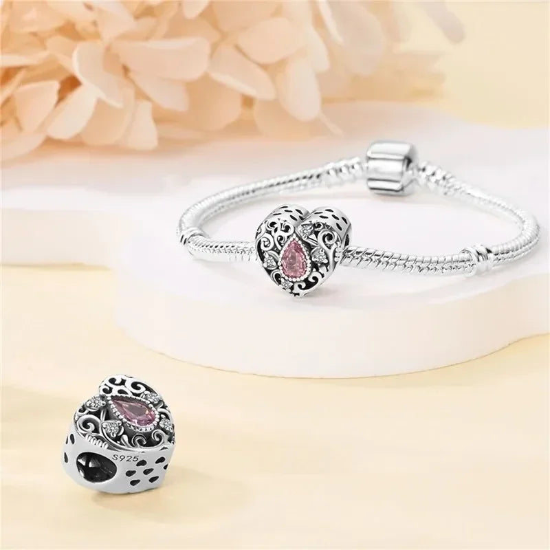 925 Sterling Silver Classic Purple Retro Heart Charm | Lotus Angel Beads for Bracelet & Necklace DIY Jewelry