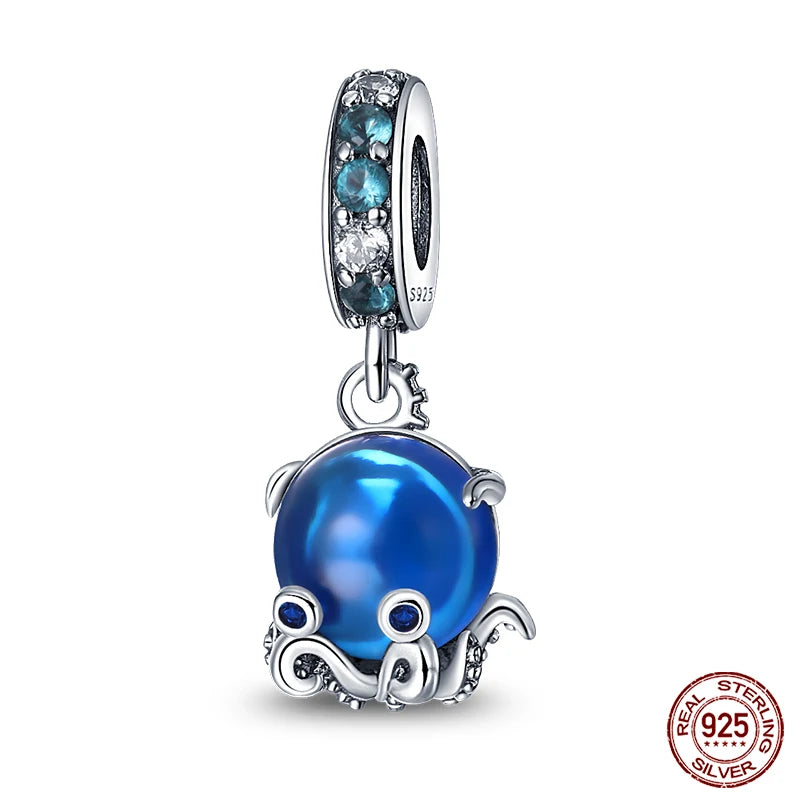Blue Ocean Series 925 Sterling Silver Turtle Crab Mermaid Charms for 3mm Bracelet