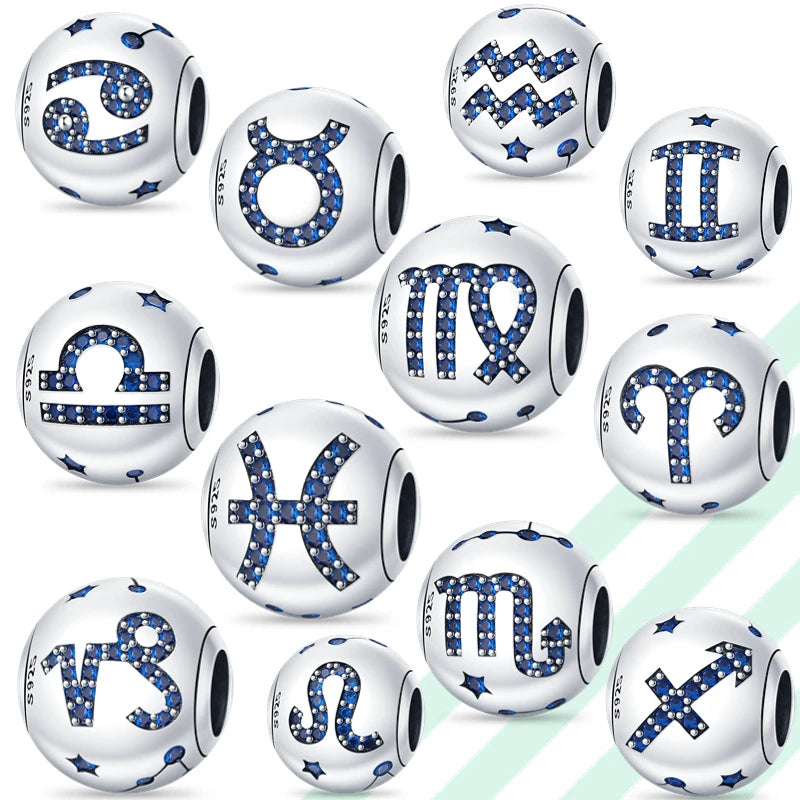 Charm Plata 925 Original 12 Constellation Beads | Water, Earth, Fire & Wind Round Beads