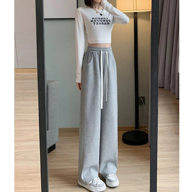 Women’s High Waisted Sweatpants | Casual Slim Fit Drawstring Pants | Korean Straight Leg Trousers