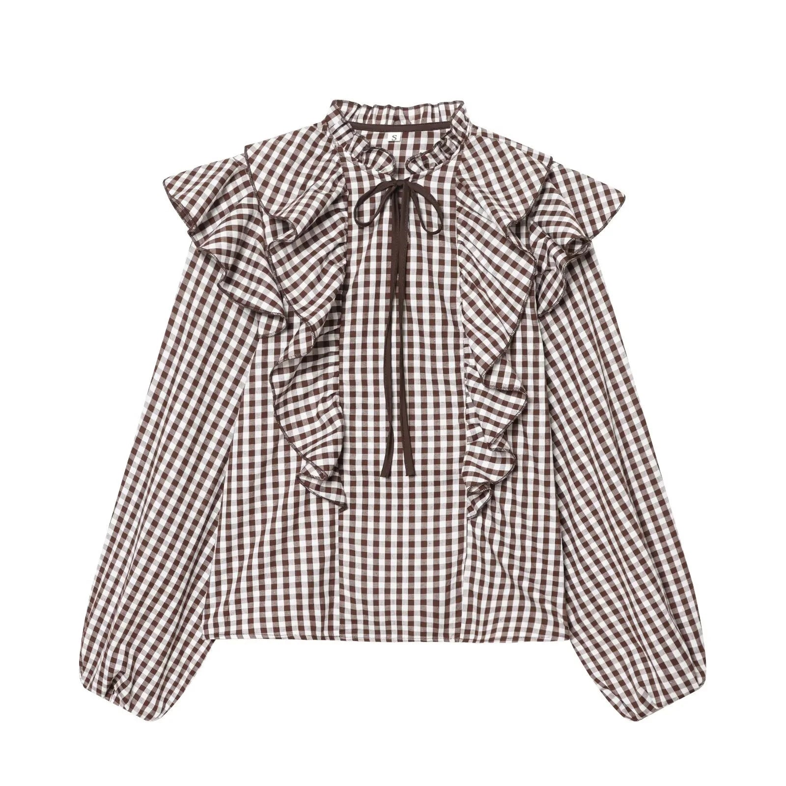 2025 Women’s Winter Casual Small Check Layered Shirt – Round Neck Long Sleeve Loose Top ❄️👚
