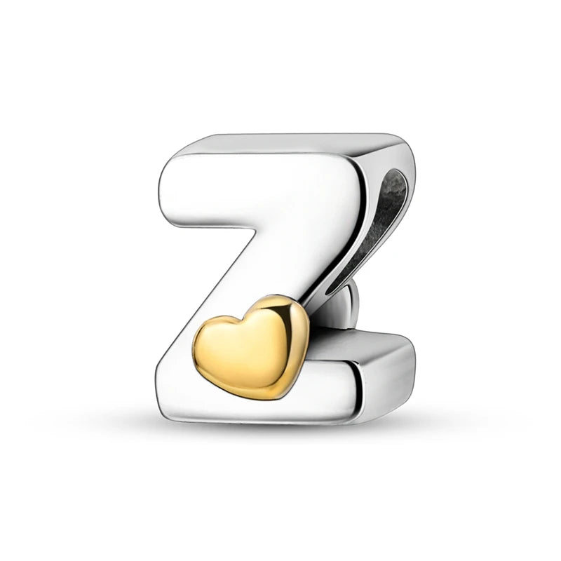 925 Sterling Silver Alphabet Letter A–Z Charm Beads | English Initial Pendant for Original Bracelet DIY Jewelry Making