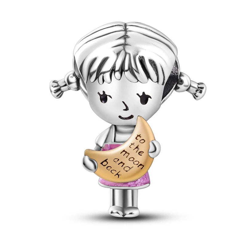 Original 925 Sterling Silver Girls Charms | Love Heart & Family Bead Pendant for Bracelets, Women’s Jewelry Gift