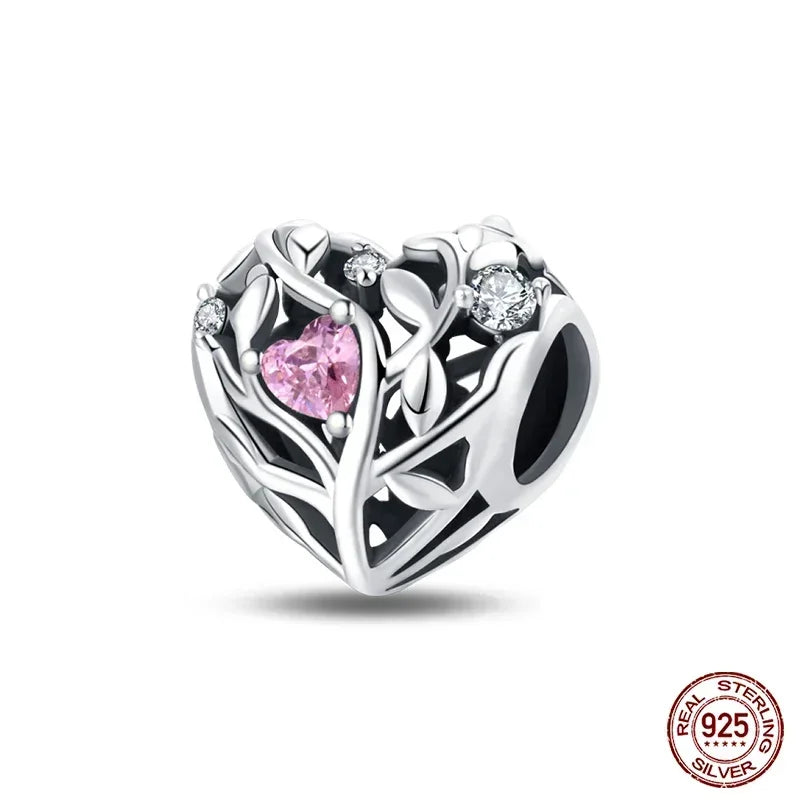 925 Sterling Silver Classic Purple Retro Heart Charm | Lotus Angel Beads for Bracelet & Necklace DIY Jewelry