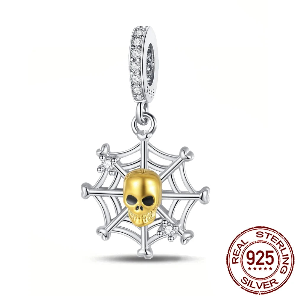 Gothic 925 Sterling Silver Grim Reaper Skull Charm Bead Fit Pandora Bracelet