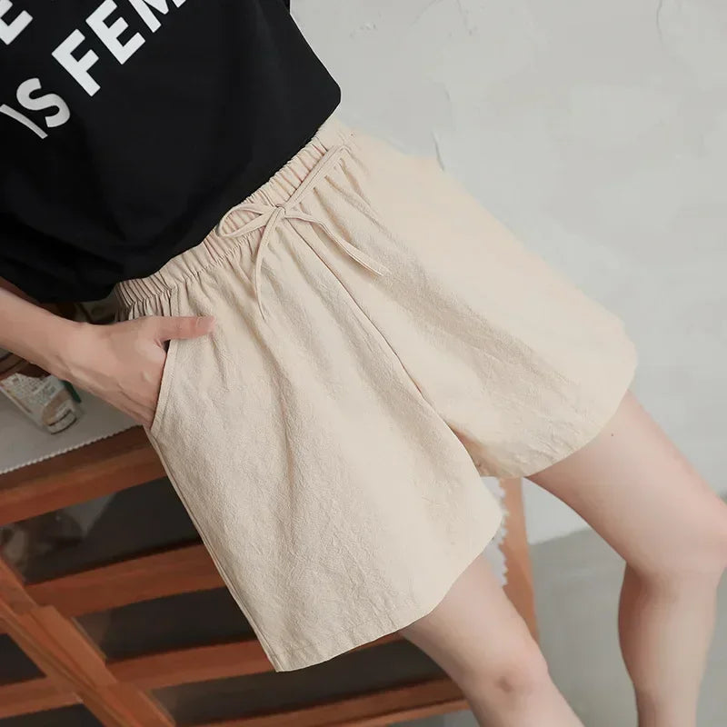 2024 Women’s Cotton Linen Summer Shorts – Casual Solid High Waist Loose Shorts with Pockets | Plus Size Soft Girls Shorts