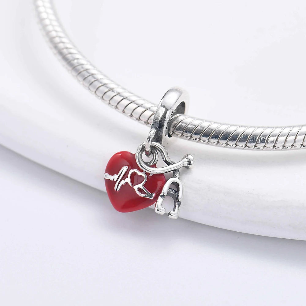 925 Sterling Silver Wine Pot, Cross, Heart & Organ Charms – Fit Pandora Bracelet, DIY Women’s Religious Jewelry