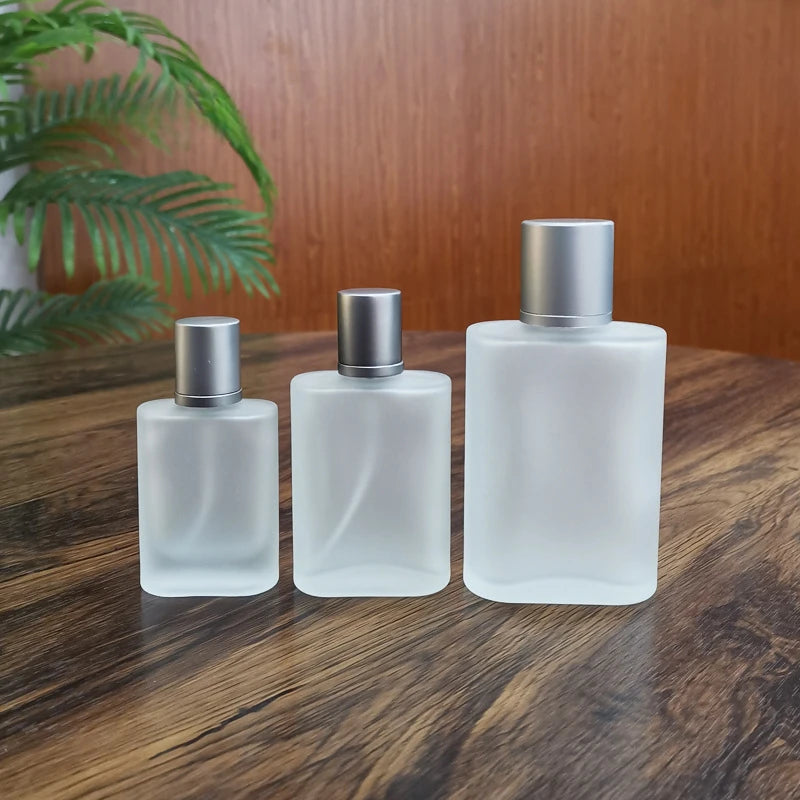 25/50/100ml Sandblasted Glass Perfume Bottle – Empty Refillable Screw Top Spray Bottle | Fine Mist Makeup Liquid Dispenser