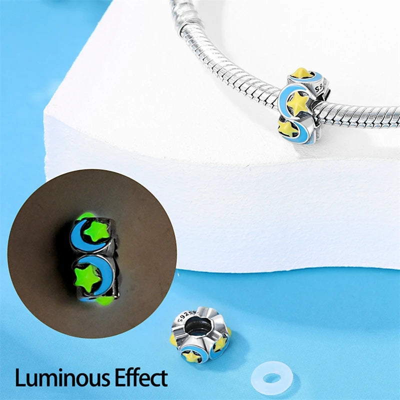 925 Sterling Silver Colorful Luminous Charms | Shell Turtle Star Beads