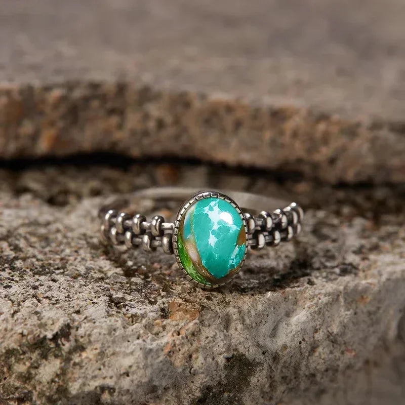 S925 Sterling Silver Gear Chain Ring with Black Onyx – Vintage Punk Style Unisex Jewelry Gift for Men & Women