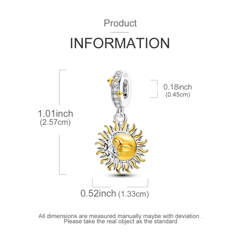 Gold Series Sun & Leopard Charm Beads – Original 925 Sterling Silver Inlaid Zircon DIY Pendants for Bracelet Jewelry Gifts