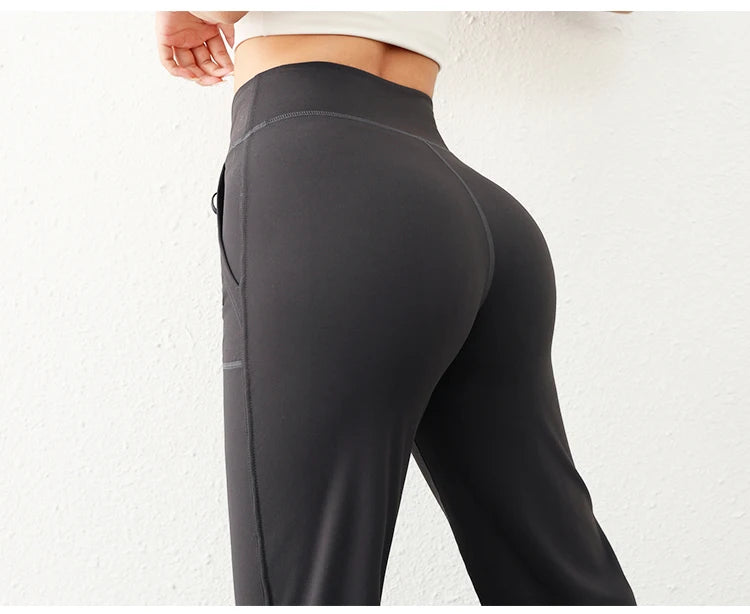 Women’s Loose Straight Sweatpants | Casual Wide Leg Running Pants | Drawstring Yoga Leggings with Side Pockets