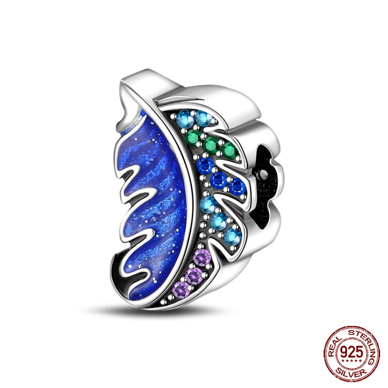 925 Sterling Silver Blue Series Charm | Dragonfly, Butterfly, Bird & Pansy Flower Pendant for 4MM Bracelet