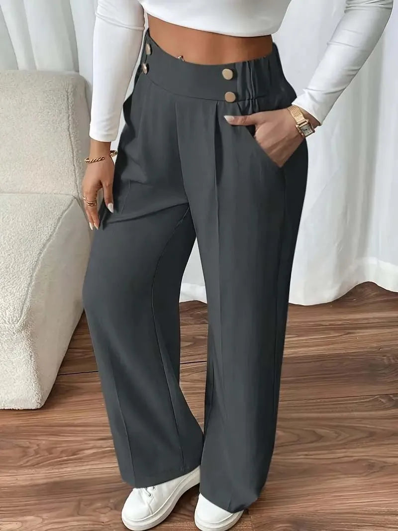 2025 Women’s High Waist Wide Leg Pants | Flowy Floor-Length Minimalist Straight Fit Trousers