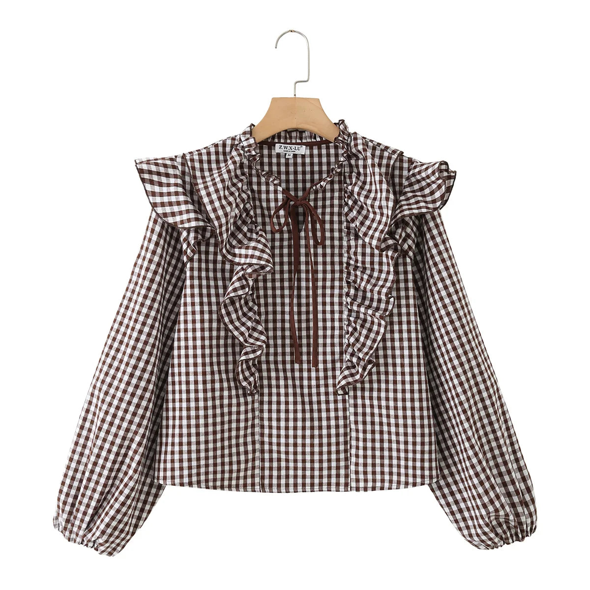 CharmChant Women’s Gingham Cropped Blouse 🌸 Ruffle Tie Neck Top ✨