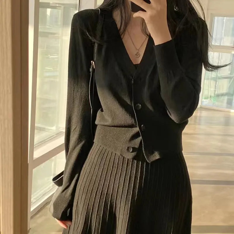 Autumn Winter New Slim Fit Strap Dress – Casual Versatile Long Sleeve Maxi Skirt | Elegant Polyester Fiber Outerwear Dress