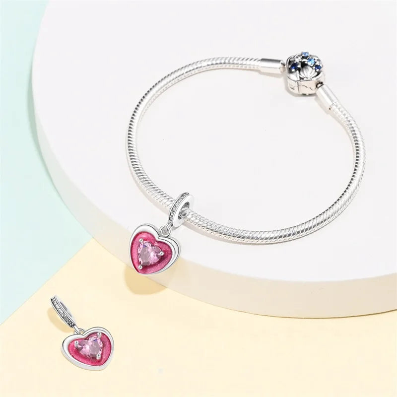 925 Silver Plated Magic Mirror Princess Angel Pink Charm Beads | Fits Original Pan 925 Bracelet | Exquisite DIY Jewelry