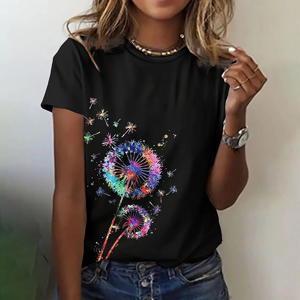 Summer Butterfly Dandelion 3D Print T-Shirt Women – Y2K Streetwear Casual O-Neck Short Sleeve Tee