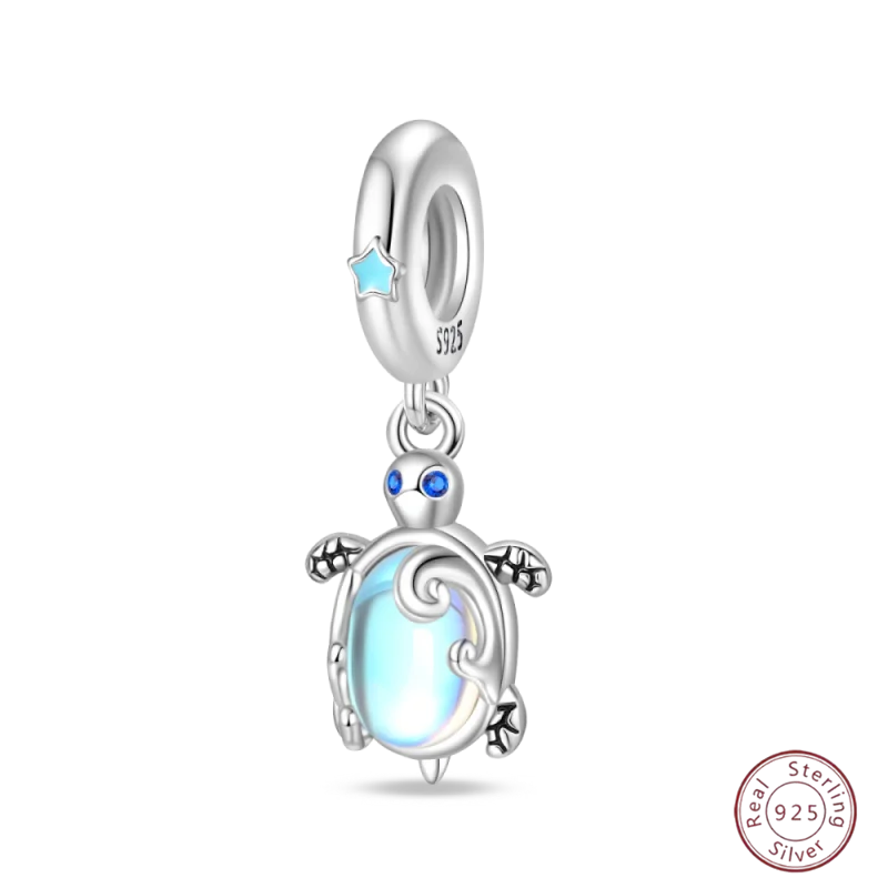 925 Sterling Silver Blue Zircon Ocean Shell Beaded Pendant | Fit Original 3mm Bracelet Women’s Fine Jewelry