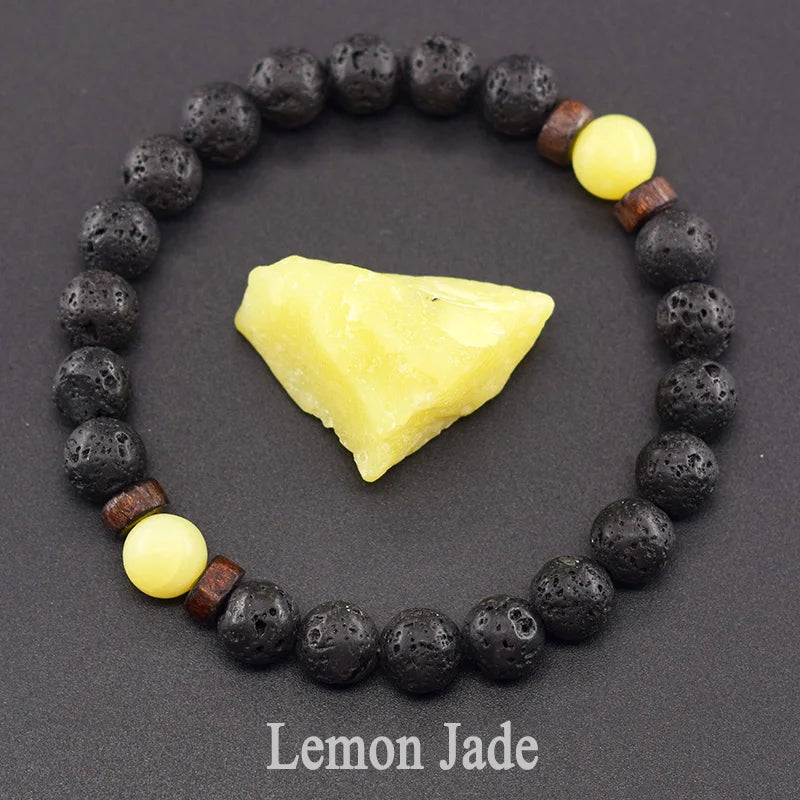 Yellow Grass Turquoise & Lava Stone Beads Bracelet | Natural Wooden Elastic Bracelet for Women Friendship Gift
