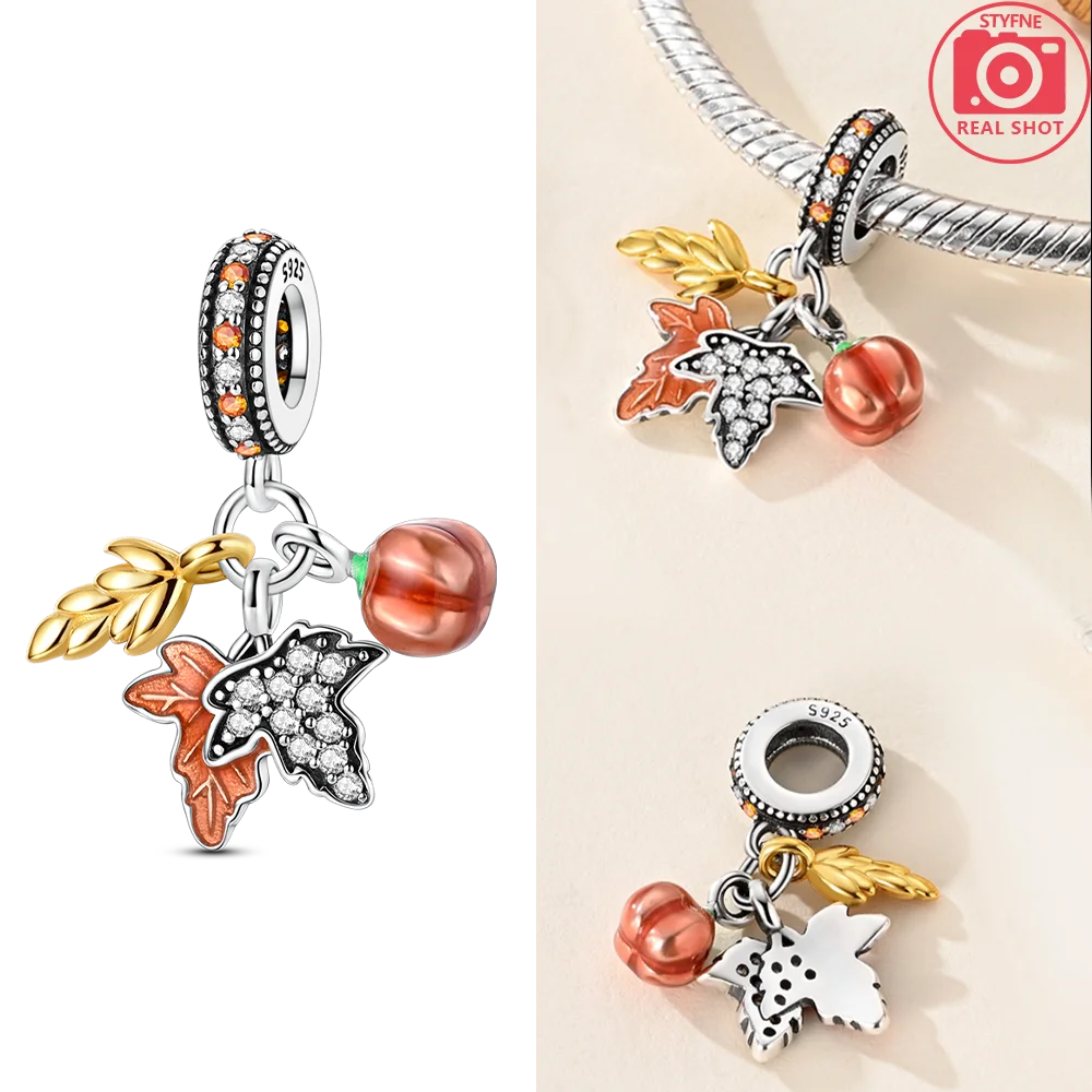 925 Sterling Silver Gold Butterfly Maple Leaf Heart Charms | Fit Original Bracelet Women DIY Jewelry Gift