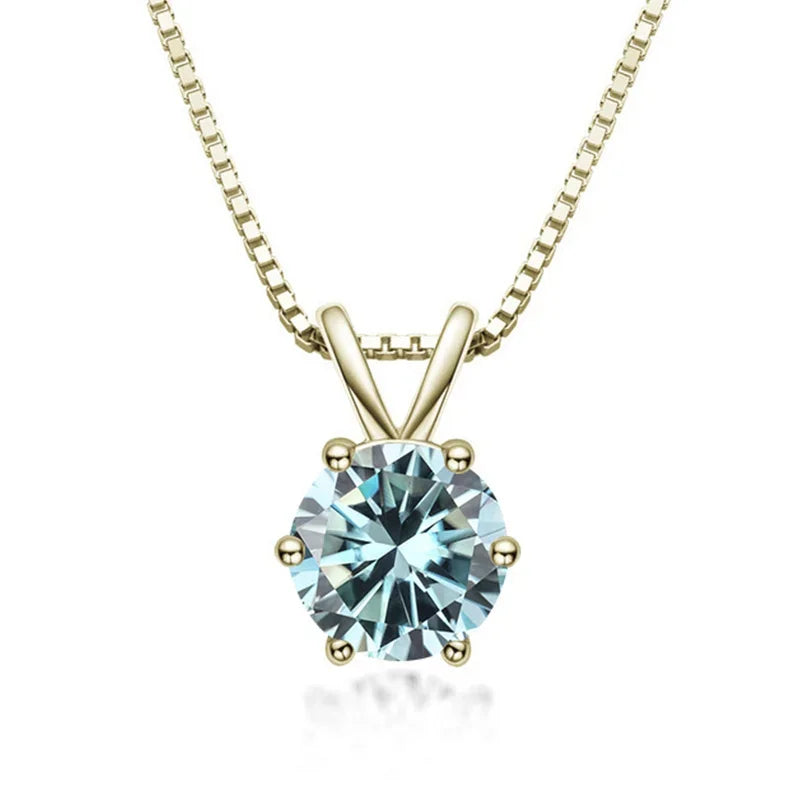 TY 1ct Moissanite Pendant Necklace – S925 Sterling Silver Solitaire Chain for Women