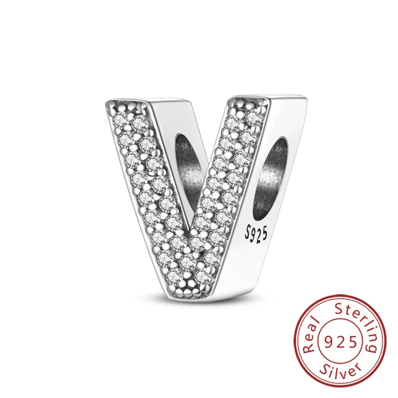 925 Sterling Silver A–Z Alphabet Letter Charms | 26 Letters Beads Fit Original Bracelet DIY Jewelry Making Gift