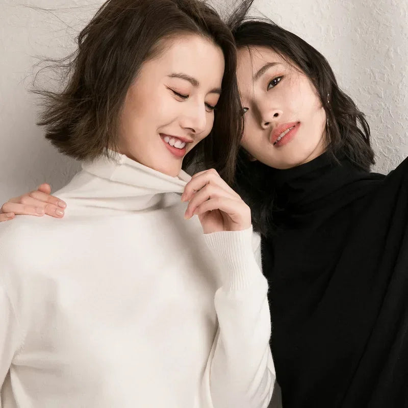 2025 Women’s Autumn Winter Turtleneck Sweater – Slim Fit Korean Knit Tops | Stretch Basic Pullovers