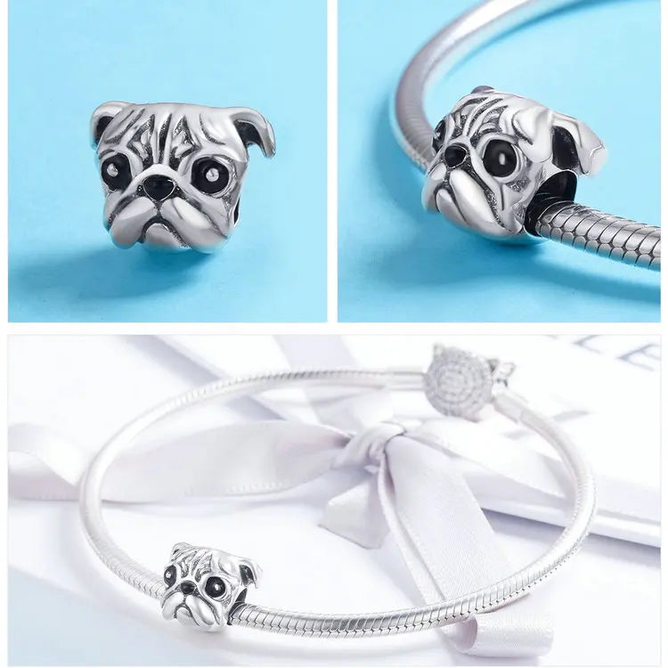 BISAER 925 Sterling Silver Dog Charm | Cute Dachshund Pet Bead Pendant for Women’s DIY Bracelet Jewelry