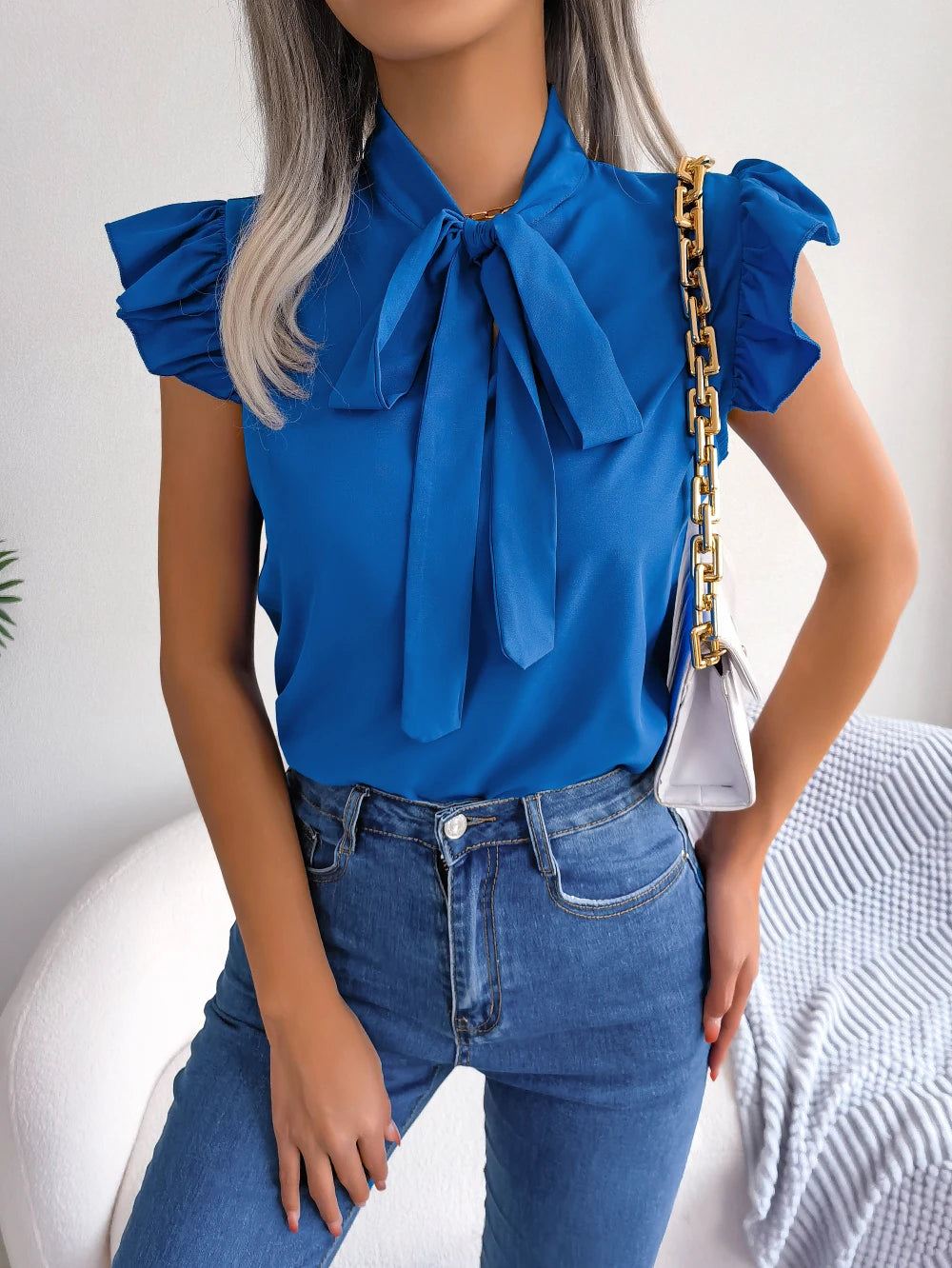 Women’s Summer Bow Ruffle Short Sleeve Chiffon Blouse – Casual Chic Top 👚☀️