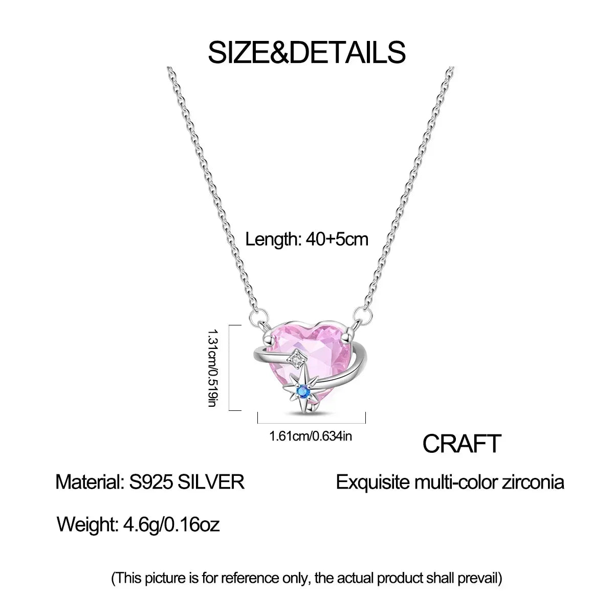 Colorful Heart-Shaped 925 Sterling Silver Pendant Necklace – Lover’s Holiday Jewelry