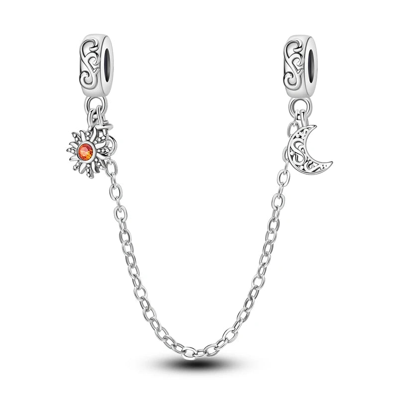 925 Sterling Silver Safety Chain & Clip Charms – CZ Pave Round Beads Fit Pandora Bracelet DIY Jewelry Making