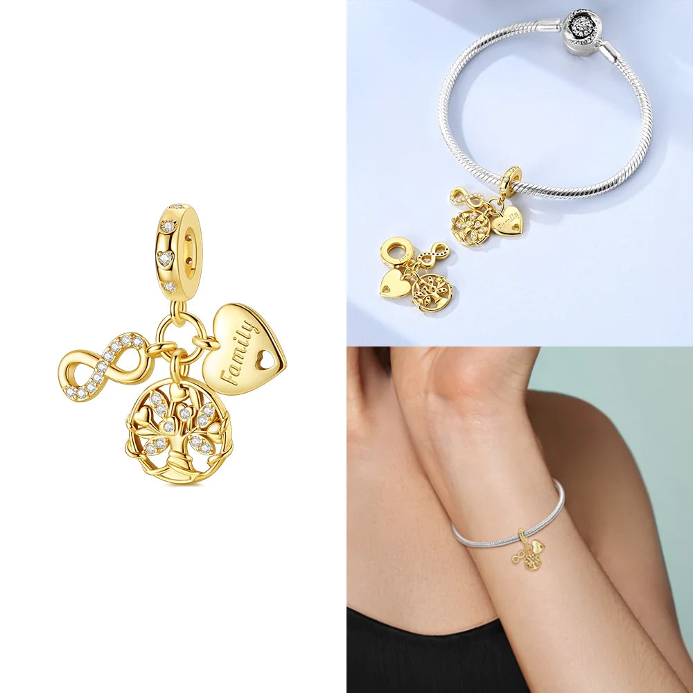 925 Sterling Silver Gold Butterfly Maple Leaf Heart Charms | Fit Original Bracelet Women DIY Jewelry Gift