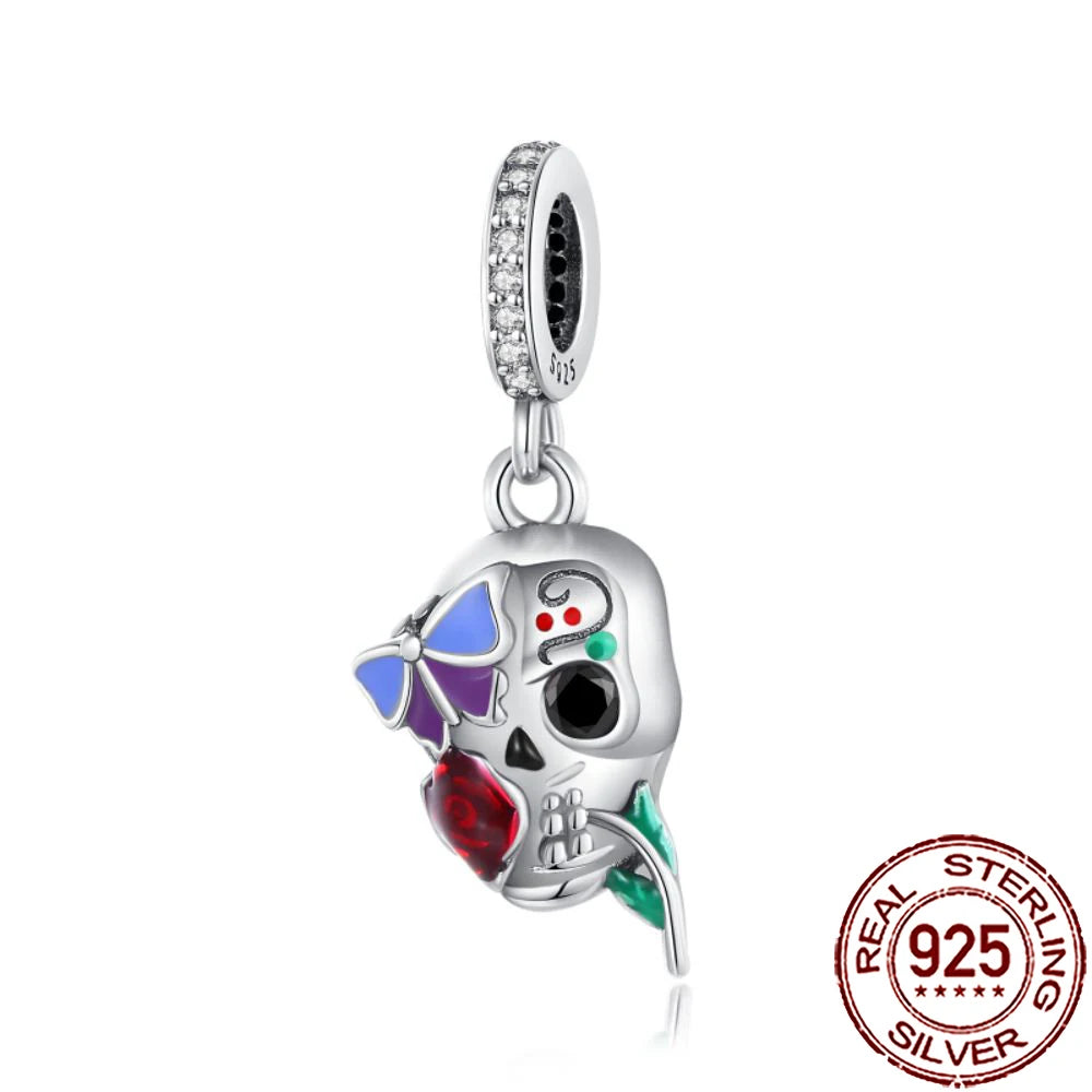 Gothic 925 Sterling Silver Grim Reaper Skull Charm Bead Fit Pandora Bracelet