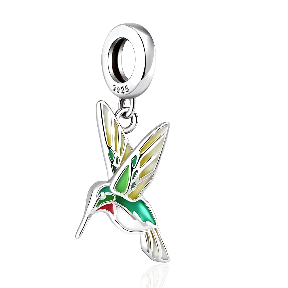 925 Sterling Silver Hummingbird & Swallow Pendant Charm | Fits Original European Bracelet DIY Women Jewelry