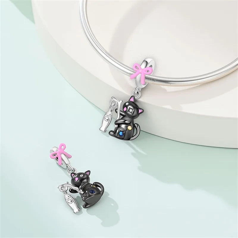 925 Sterling Silver Animal & Love Charms | Cat, Elephant, Bear, Swan & Easter Egg Beads Fit Original 3mm Bracelets DIY Jewelry