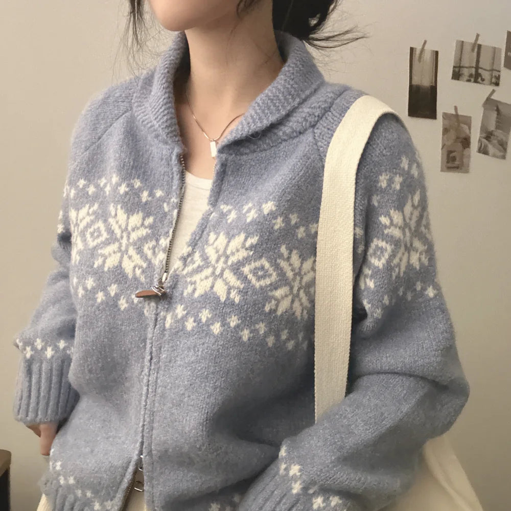 📚 College Style Knitted Sweater Coat for Women 🍂 Double Zipper Loose Fit | Autumn New Arrival Lazy Turn-Down Collar Top 🧥