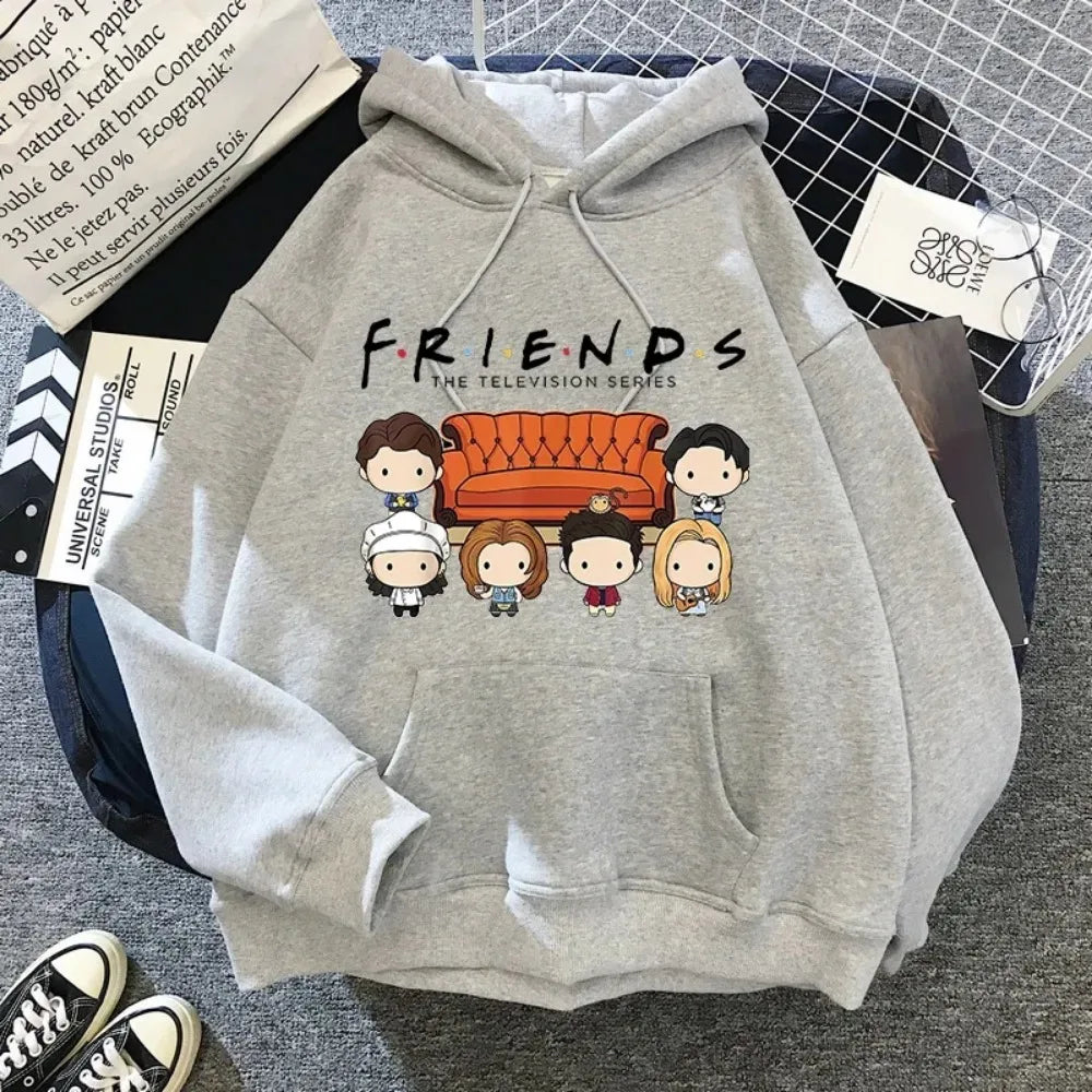 Friends TV Show Hoodie for Women – Funny Cartoon Graphic Ullzang Vintage Anime Sweatshirt 90s
