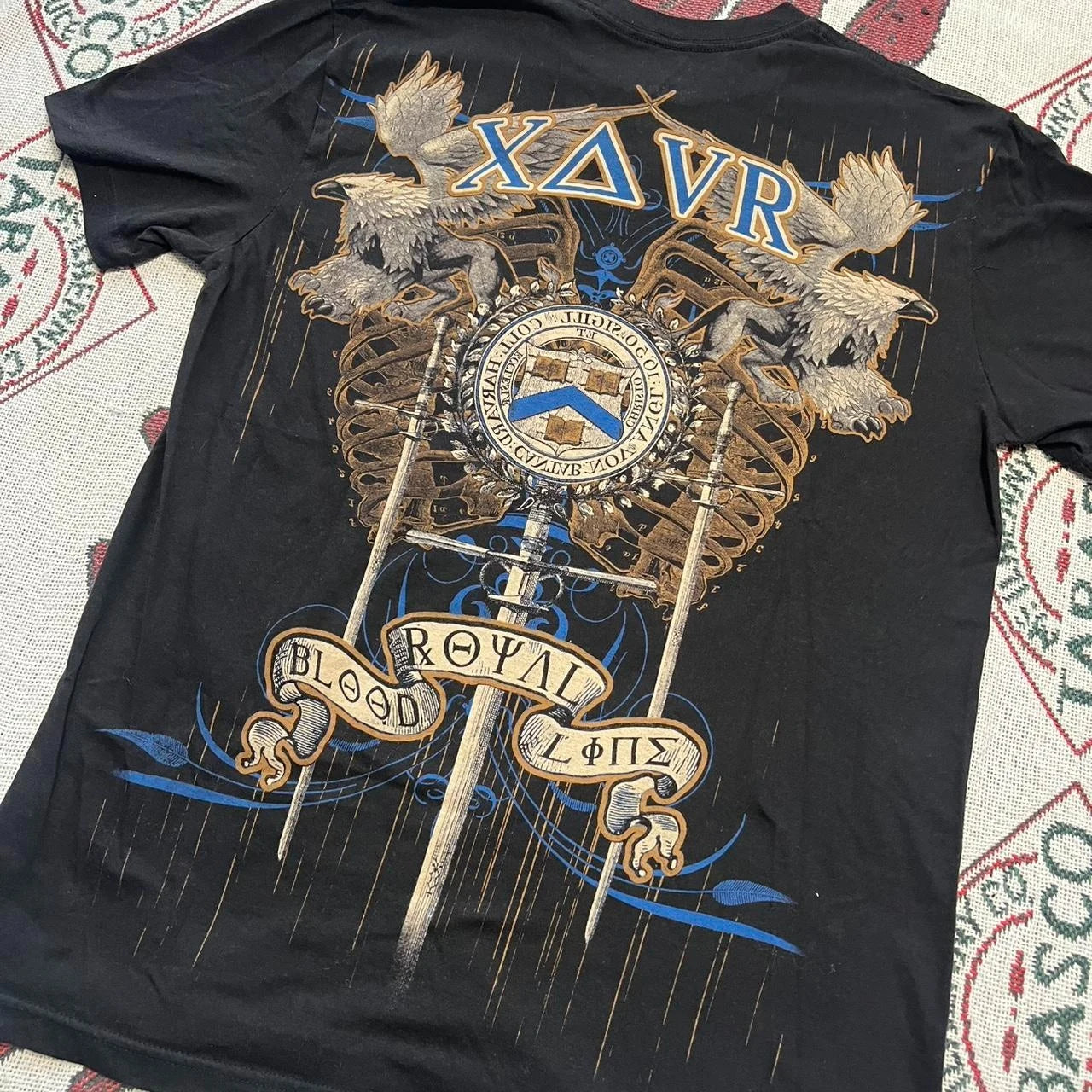 Vintage Avirex Black Short Sleeve T-Shirt | Rhinestone Double-Sided Print Retro Streetwear Top