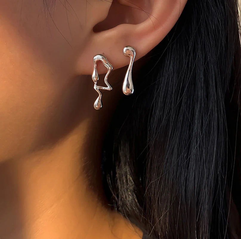 VENTFILLE 925 Sterling Silver Asymmetric Lava Earrings – Women’s Hip Hop Luxury Jewelry