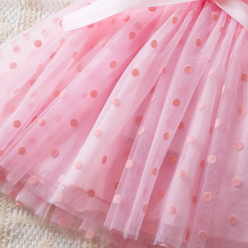 Hello Kitty Summer Kids Girls  Ruffles Sleeves Elegant Princess Mesh Dresses Girls Birthday Party Casual Sweet Dresses 2-6Y