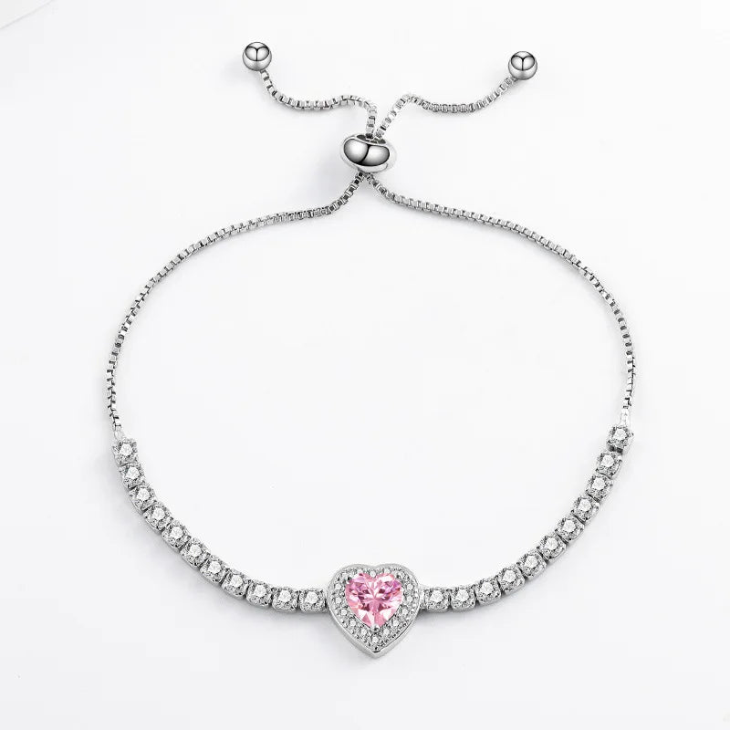 925 Sterling Silver 3D Heart-Shaped Adjustable Love Color Bracelet for Women