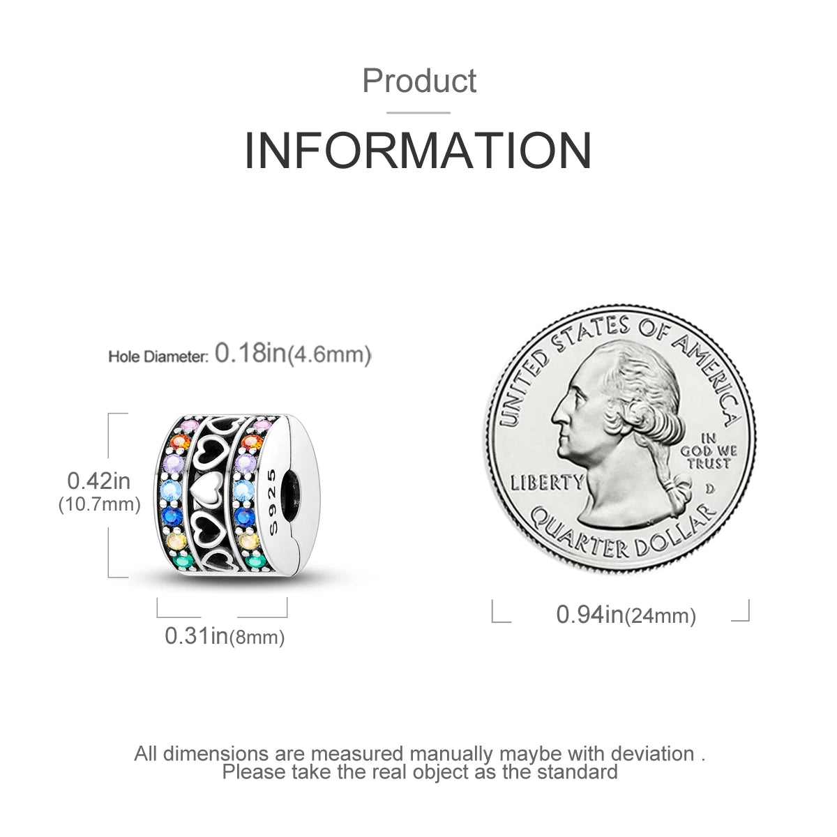 925 Sterling Silver Pave Clip Charms with Safety Chain | Colored Beads Stopper Clasp Fit Original Pandora Bracelet Jewelry